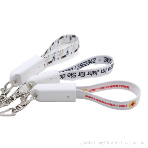 Hot Sale 3 in 1 Keychain Lanyard USB Data Cable Shenzhen Gift Logo Custom Nylon Braided Micro USB C Charging Cable